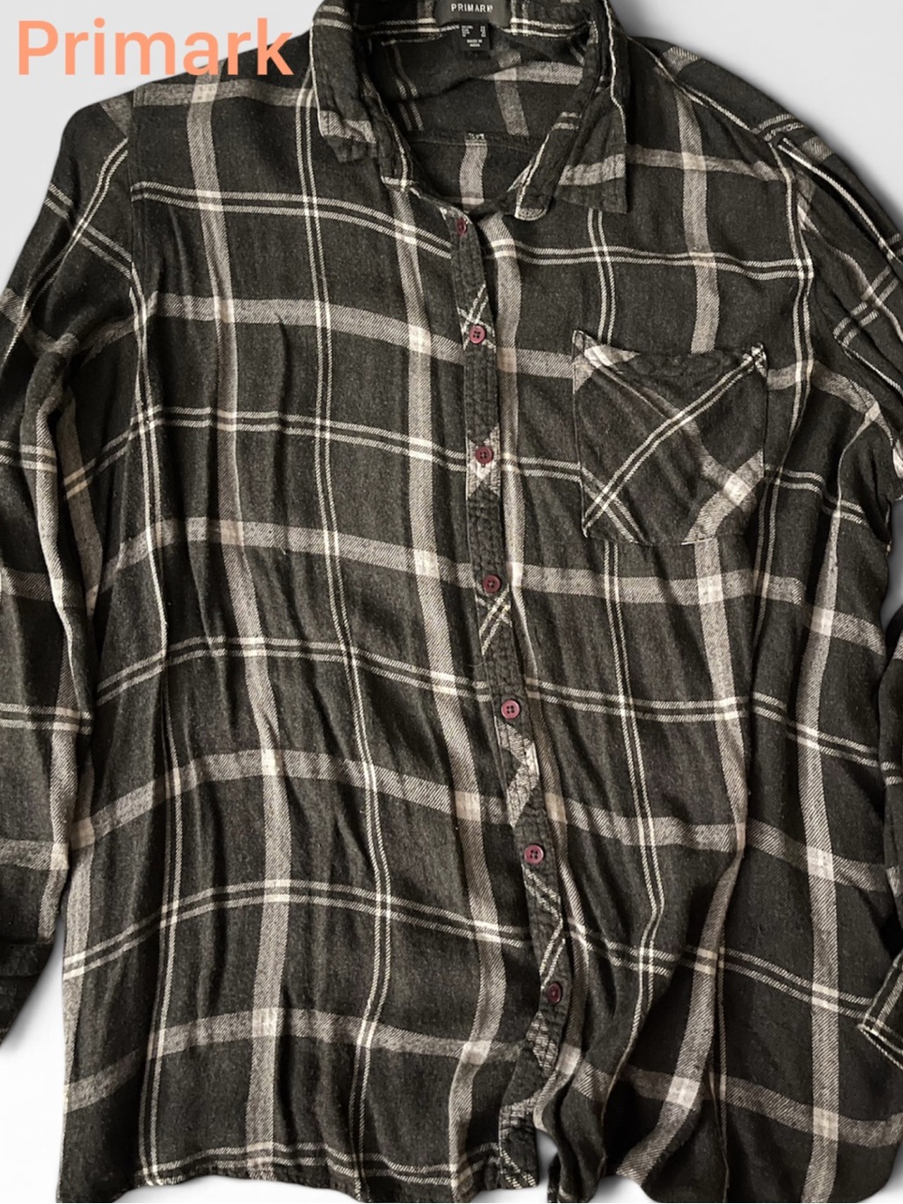 Primark Women’s Grey Plaid Button-Up Shirt- plus size